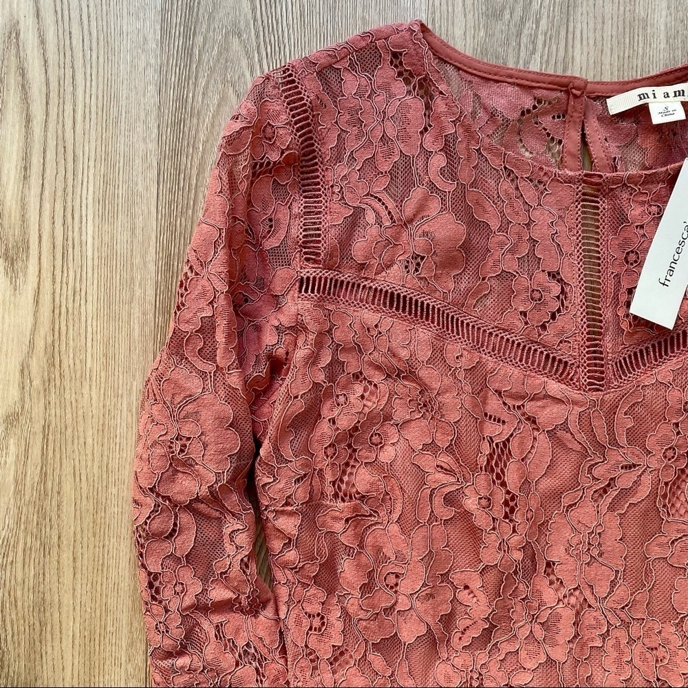 Francesca's Miami Dusty Pink/ Orange Lace Dress Long Sleeve - Picture 4 of 7